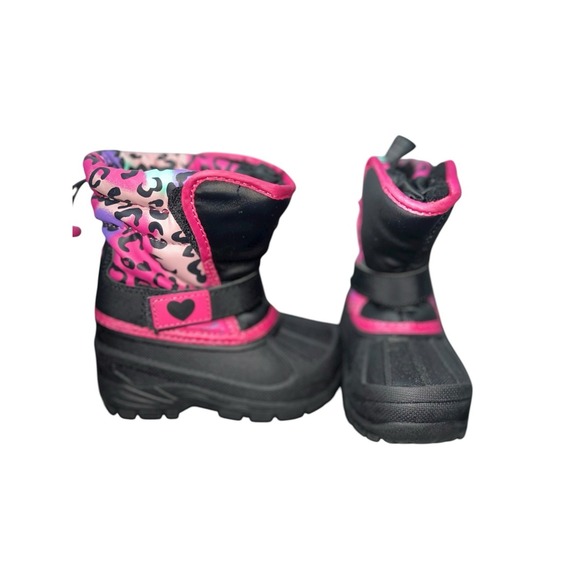 Athletech Toddler Girls Winter Boots Size 6M Pink Black Heart Cheetah Print - Picture 2 of 9